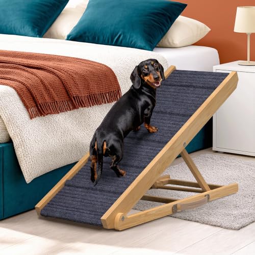 Adjustable Dog Ramp for Bed (Light Brown / 39" Long x 13.4" Walking Space)