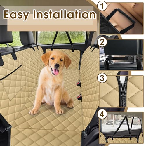 Waterproof Dog Car Seat Cover for Back Seat (Khaki,Black / Large,Standard)