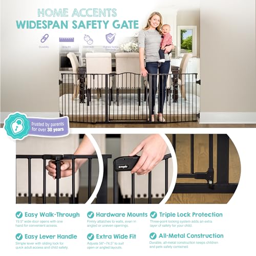 Safety 56" 74.5" Super Wide Configurable Baby Gate (74.5" W x 28" H / Black)