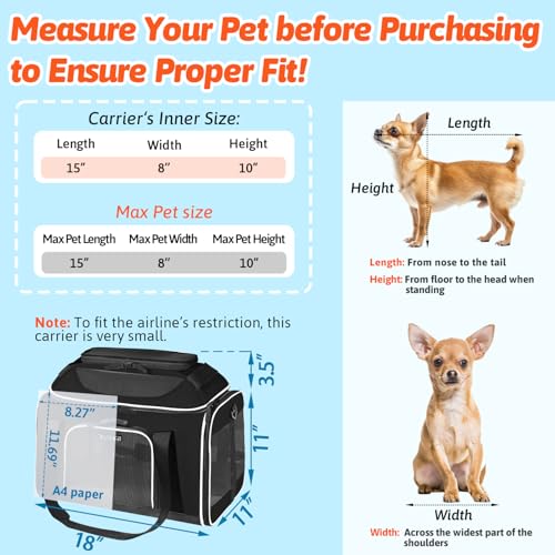 Top Expandable Small Pet Carrier 18"x11"x11" Airline Approved (18.0"L x 11.0"W x 11.0"H / Black)
