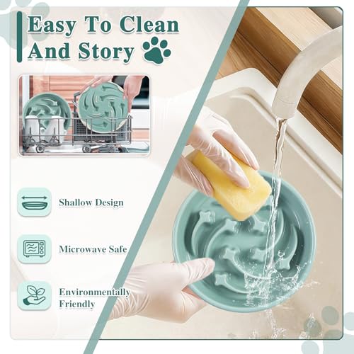 Ceramic Slow Feeder Dog Bowls (Light Green-L)