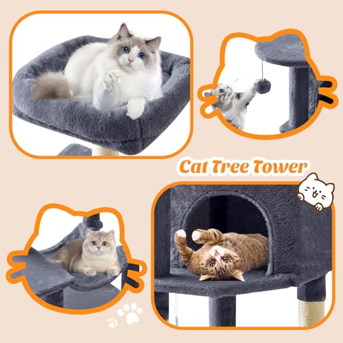 44 Inch Cat Tree Tower for Indoor Cats and Kittens (Deep Grey / 44 IN)