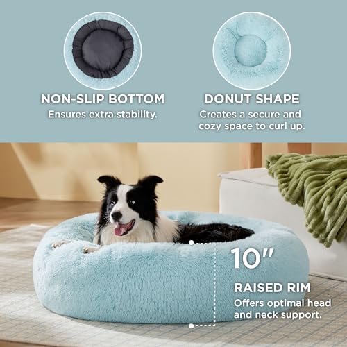 Calming Dog Beds Large Sized Dog Donut Washable Pet Bed (36"L x 36"W x 10"Th / Aqua Blue)
