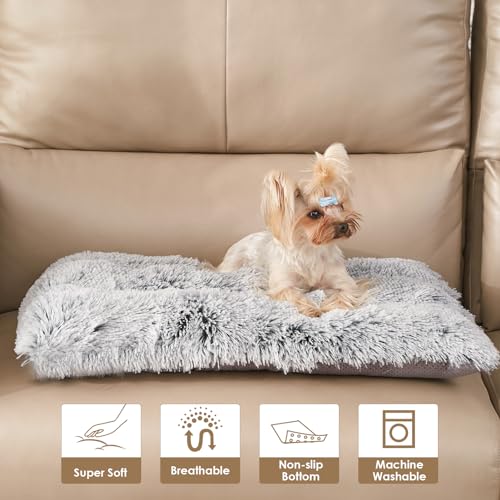 Fluffy Dog Crate Bed for Small Dogs (Grey / 23.5 x 17.5)