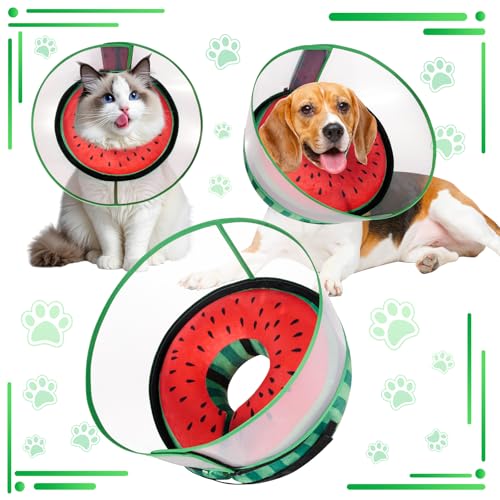 Inflatable Dog Cone Collar with Detachable Enhanced Anti (Watermelon / S（neck 4"-7"）)