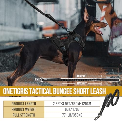 Tactical Bungee Leash with 2 Handles Quick Release (Black / 85cm-118cm/33.5in-46.5in)