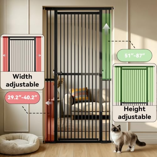 51" 87" Extra Tall Cat Gate for Doorways (Black / 51"-87" High)