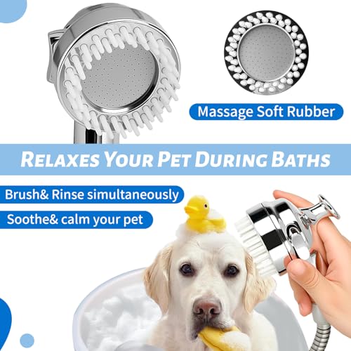 Pet Shower Attachment with 8.2ft Hose & Silicone Brush