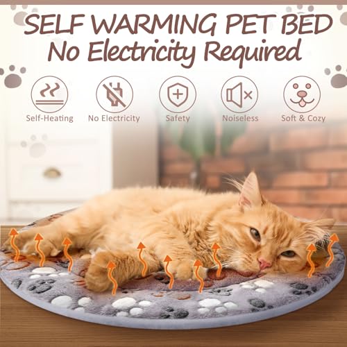 2 Pack Self Heating Cat Pad Self Heating Cat Bed Machine Washable Heat Pet Mat Reversible Body Thermal Warm Round Dog Bed Crate Blanket for Feral and Indoor Cats (16'' / Dog Paw)