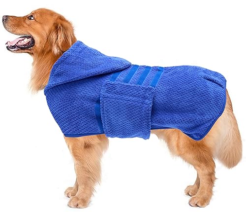 Dog Drying Coat with Hood (X-Large / Blue(Pineapple grid Hood))