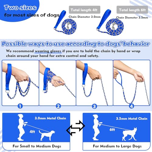 Metal Chain Dog Leash Chew Proof for Dogs (Blue / 4FT 3.0mm (Medium dogs))