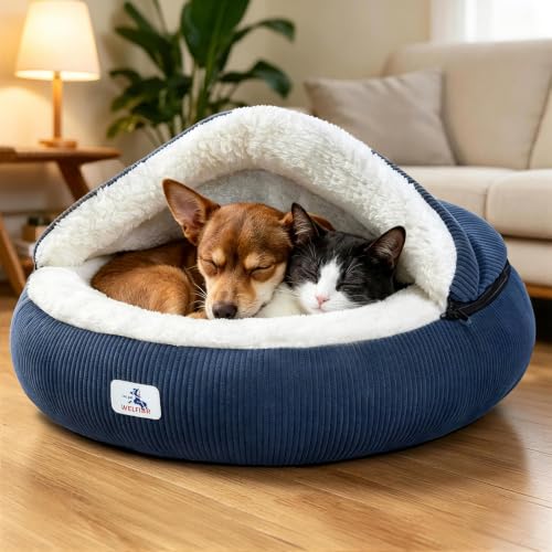Calming Cozy Dog Cave Cover Bed (Blue)