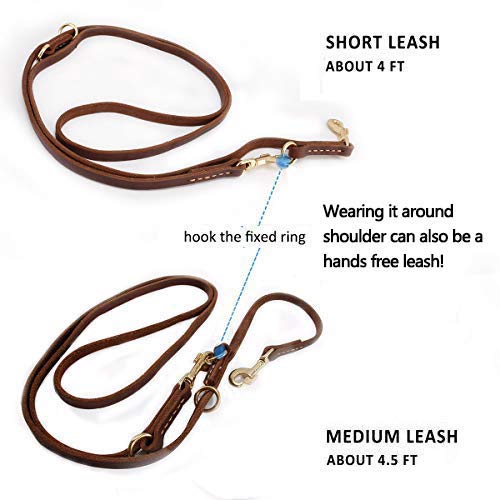 Multi Function 8ft Leather Dog Leash (Brown / 8ft*5/8inch)