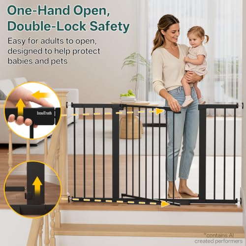 29.6 50.1 in Extra Wide Baby Gate for Stairs and Doorways (Black / 29.6-50.1"W x 28"H)