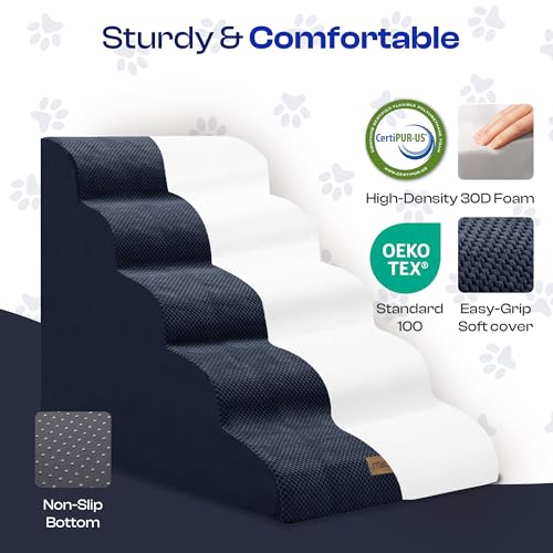 Extra Wide Dog Stairs for Large Dogs (Dark Blue / Stairs- 25"H)