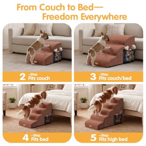 High Density Foam Dog Steps 5 Tiers (Brown / 33.1*15.7*22.5)