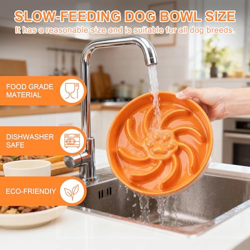 Ceramic Slow Feeder Dog Bowl (Orange)