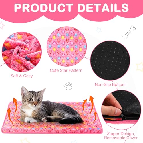 2 Pack Self Warming Cat Bed Self Heating Dog Pad Cat Warming Pad Thermal Pet Mat Washable Reflect Body Heat Removable Cover for Indoor Kittens Puppies Feral Pet (20 x 28 Inch)