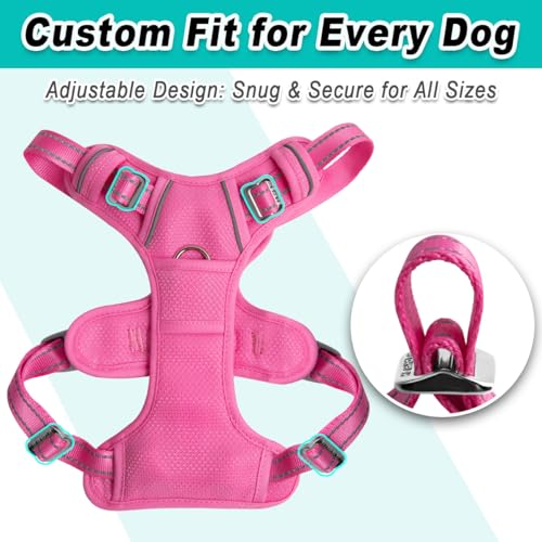 Dog Harness for Medium Sized Dog No Pull Mesh 2 Clips Dog Vest (Medium / Pink-Mesh)