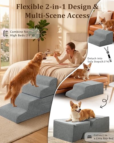 Dog Stairs for Bed (Grey / 4-Step 19"H)