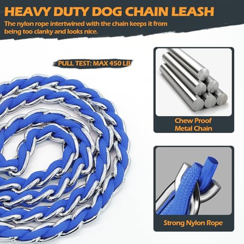 Chain Dog Leash Chew Proof Metal Leash for Medium Large Dogs (Blue / 5.2FT(5-30lb))