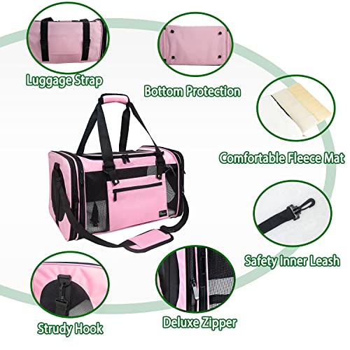 Soft Sided Pet Carrier for Cats Small Dogs of 15 Lbs Medium Pink (19.3"L x 11.3"W x 11.3"H / New-Pink)