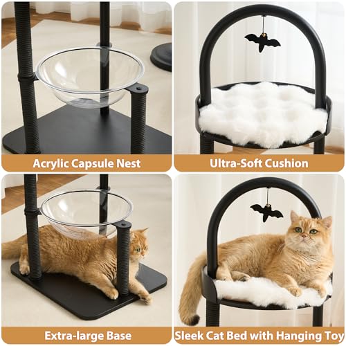 34" Modern Cat Tree Furniture for Indoor Small & Medium Cats (Classic Black-34")