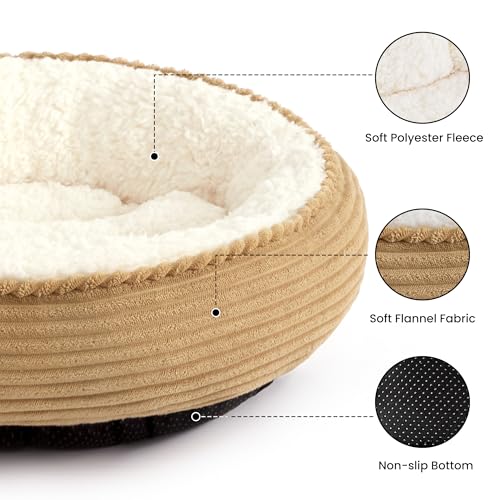 Round Donut Cat and Dog Cushion Bed (Beige / 24.0"L x 24.0"W x 6.5"Th)
