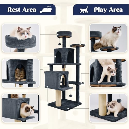 58.5inch Large Cat Tree Tower Condo for Indoor Cats (58.5in / Black Grey)