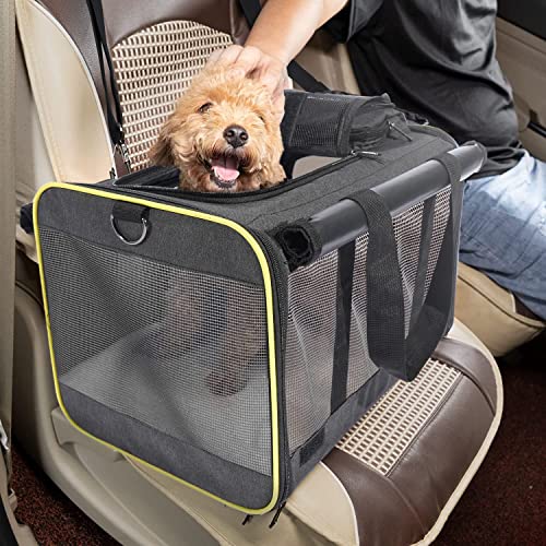 Cat Carrier for Large Cats 20 lbs+ Soft Pet Kennel Bag for Small Dog (Black-Yellow / 18.1"L x 11.8"W x 11.8"H)