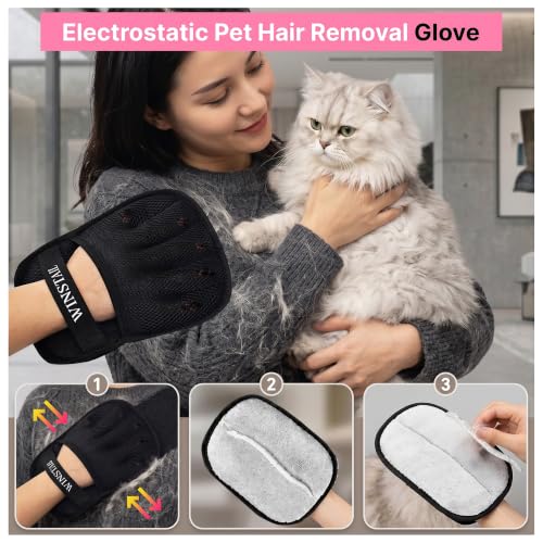 Pet Hair Removal Glove & Dog Brush for Shedding Bundle (PINK)