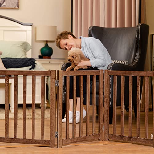 Wooden Free Standing Dog Gate 60" W x 24" H (Brown Oak / 60"W x 24"H)