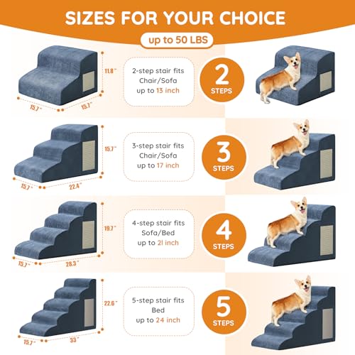 Dog Stairs for Small Dogs 11.8" H (Navy / 2-Step 11.8"H)