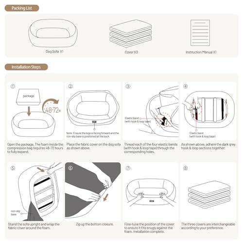 45D Orthopedic Memory Foam Dog Bed Sofa Set with 3 Washable Cover (Dark Grey+Light Grey+Beige)