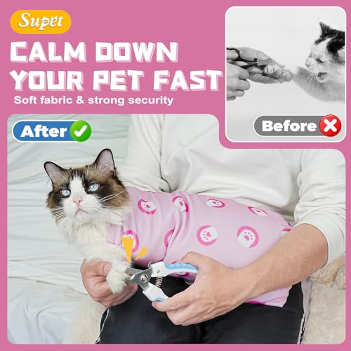 Cat Grooming Wrap for Nail Trimming (M-21.6in ( Weight:＜ 6lbs ) / PinkPaw)