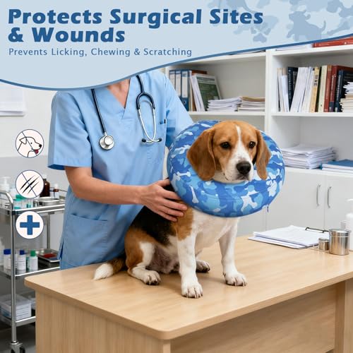 Inflatable Recovery Dog Cone Collar (Blue Camo / Medium (Neck:8''-10''))