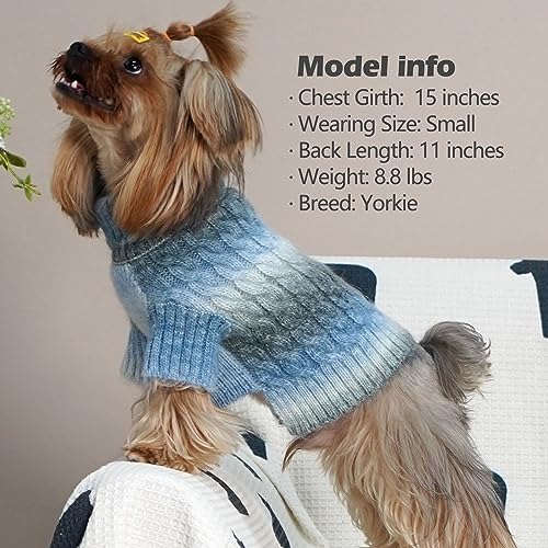 Color Block Dog Sweater for Small Dogs Turtleneck Thermal Knit (Medium (12-19lbs) / 07# Blue)