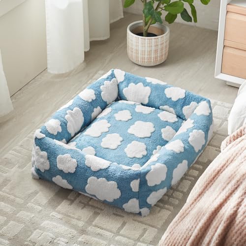 Cute Dog Bed Medium Size Dog (Cozy Clouds Blue / M (30"x24"x8"))