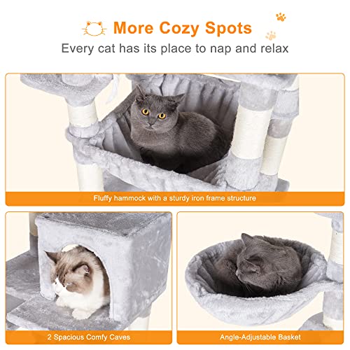 Cat Tree 70 inches Tall Cat Tower for Indoor Large Cats HCT032W (70.08 inch / Light Gray)