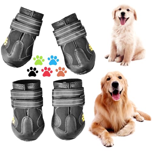 Dog Boots & Paw Protectors Non (Size 4: （2.6''x2.1'')(L*W) for 31-40 lbs / Black)