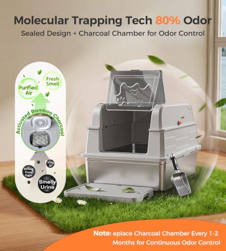 Upgrade XXXL Stainless Steel Cat Litter Box 3 (Silver Light Grey / Real XXXL Size: Up to 152L)