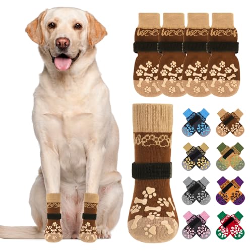 Dog Socks Shoes for Hot Pavement to Prevent Licking Paws (Brown / Medium (4 Pack))