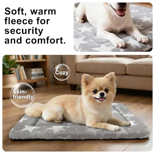 Dog Bed Mat Soft & Comfortable Dog Kennel Pad for Crate (S(24"*18"*1.5") / Big&Little Stars Grey-1pc)