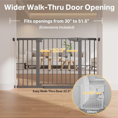 30 51.5 in Extra Wide Baby Gate for Stairs (Cool Gray / 30-51.5"W x 30.5"H)