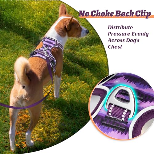 Dog Harness No Pull Adjustable Padded Reflective Harness for Small Medium Large Dogs with Handle for Walking Training (M / Moon Night)