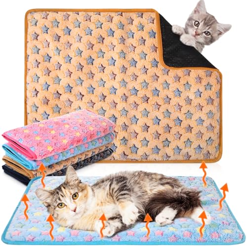 4 Pack Self Heating Cat Bed Cat Self Warming Pad with Removable Cover Extra Warm Thermal Pet Pad Washable Pet Crate Mat Anti Slip Kennel for Indoor Outdoor Pets (16 x 20 Inches)