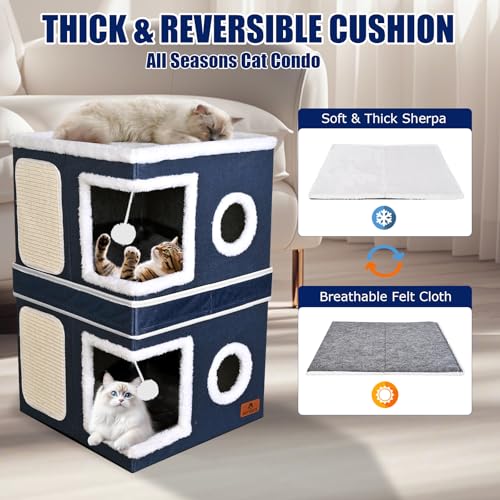 2 Story Cat House for Indoor Cats (Blue / Double)