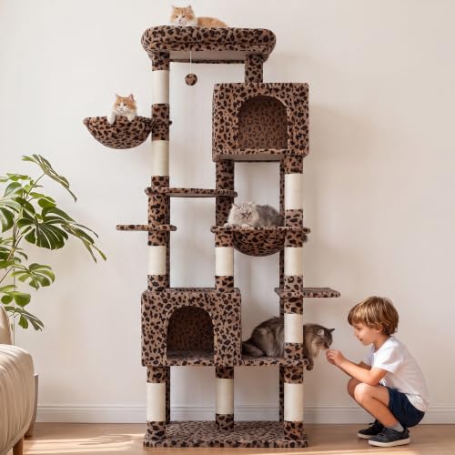 Cat Tree, 76-Inch Tall Heavy Duty Cat Tower for Big Cats HCT039BW (Leopard Print / 76.8 inch)