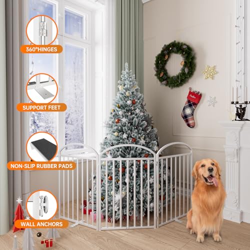 3 Panles Full Matel Freestanding Dog Gates (【3 Panels】72"W*32H" / White)