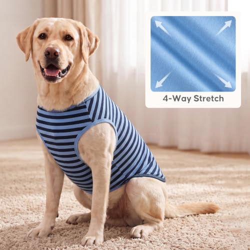 2Pack Cotton Dog Shirt for Medium Large Dogs Soft Striped Tank Top (XX-Large (40-55lbs) / 02# 2Pack (Dark Blue+Striped))